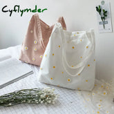 Cyflymder Canvas Bags For Women Shopper Designer Handbag Girls Casual Embroidery With Daisy Crochet